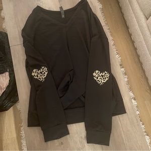 Black vneck sweater w cheater elbows
